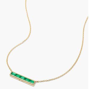 Mejuri Baguette Emerald Bar Necklace – 14K Yellow Gold, 16–18”, Brand New